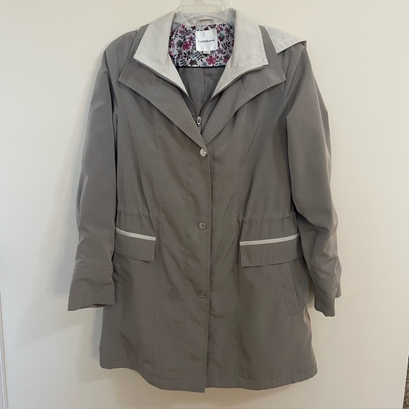 Croft & Barrow Tan & Cream Zip Up Hooded Raincoat Jacket Women’s Size M - Picture 1 of 9